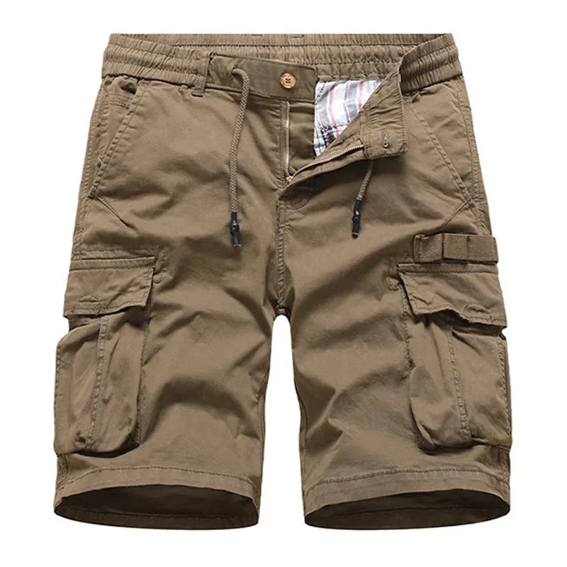 Men's Solid Color Multi-pocket Elastic Waist Cargo Shorts 29870631Z sold by Manly product image thumbnail 2