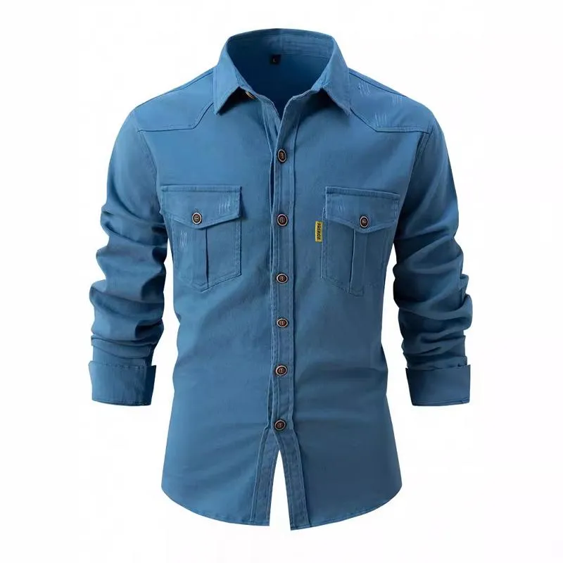 Men's Solid Color Washed Cotton Casual Long Sleeve Shirt 90834713X sold by Manly product image thumbnail 5