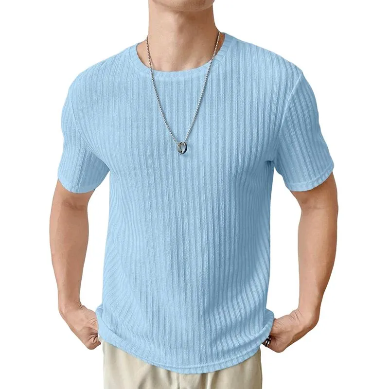 Men's Solid Striped Round Neck Short Sleeve T-shirt 83001720Z sold by Manly