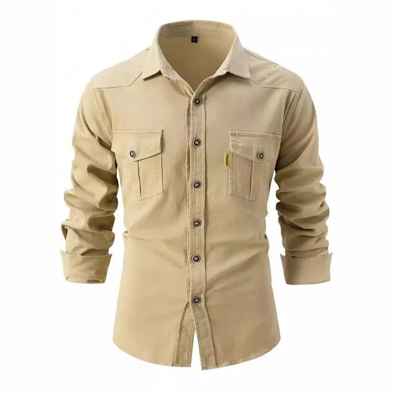 Men's Solid Color Washed Cotton Casual Long Sleeve Shirt 90834713X sold by Manly product image thumbnail 2