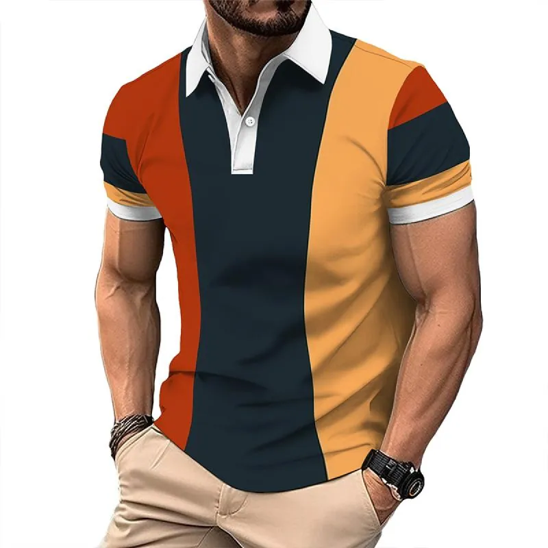 Men's Retro Colorblock Striped Short-sleeved Polo Shirt 61142304TO sold by Manly