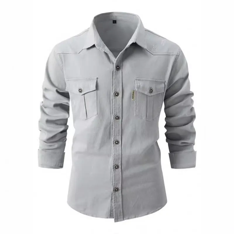 Men's Solid Color Washed Cotton Casual Long Sleeve Shirt 90834713X sold by Manly