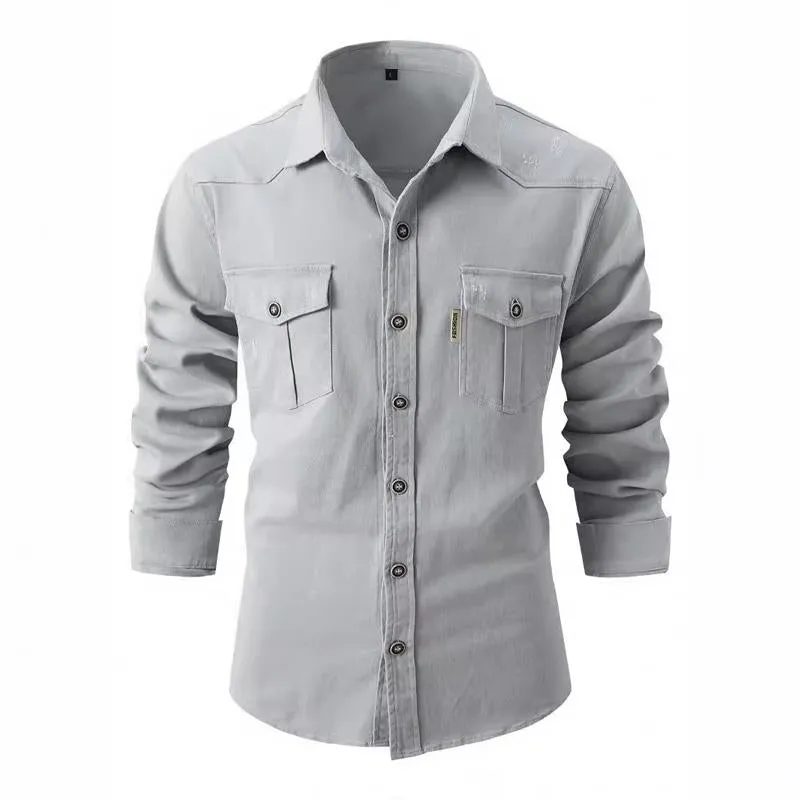 Men's Solid Color Washed Cotton Casual Long Sleeve Shirt 90834713X sold by Manly