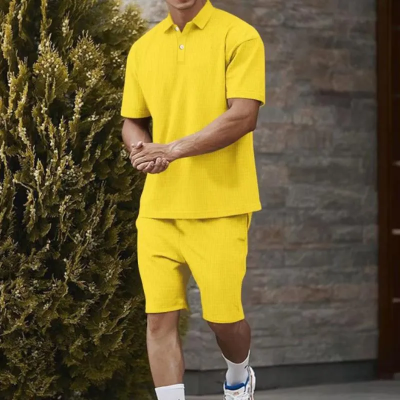 Men's Solid Color Lapel Short-Sleeved Polo Shirt And Shorts Set 90358182Y sold by Manly product image thumbnail 3