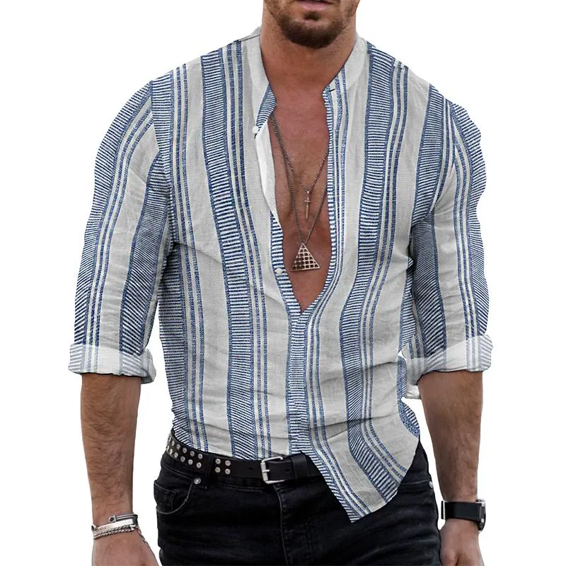 Men's Retro Striped Long Sleeve Shirt 85078358TO sold by Manly