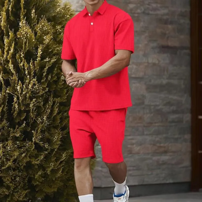 Men's Solid Color Lapel Short-Sleeved Polo Shirt And Shorts Set 90358182Y sold by Manly product image thumbnail 4