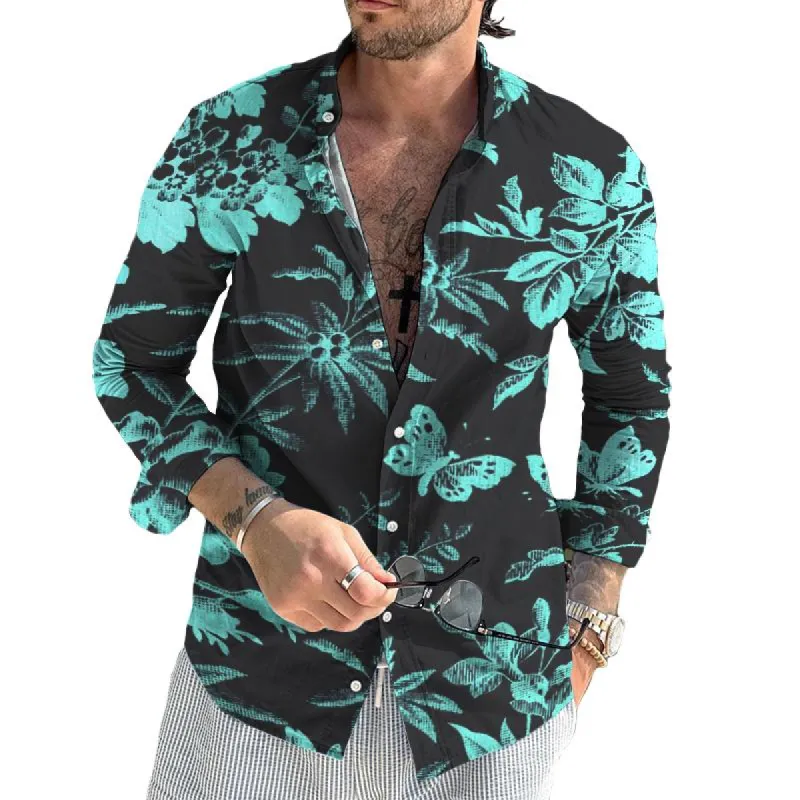 Men's Retro Floral Beach Street Long Sleeve Shirt 62197861TO sold by Manly