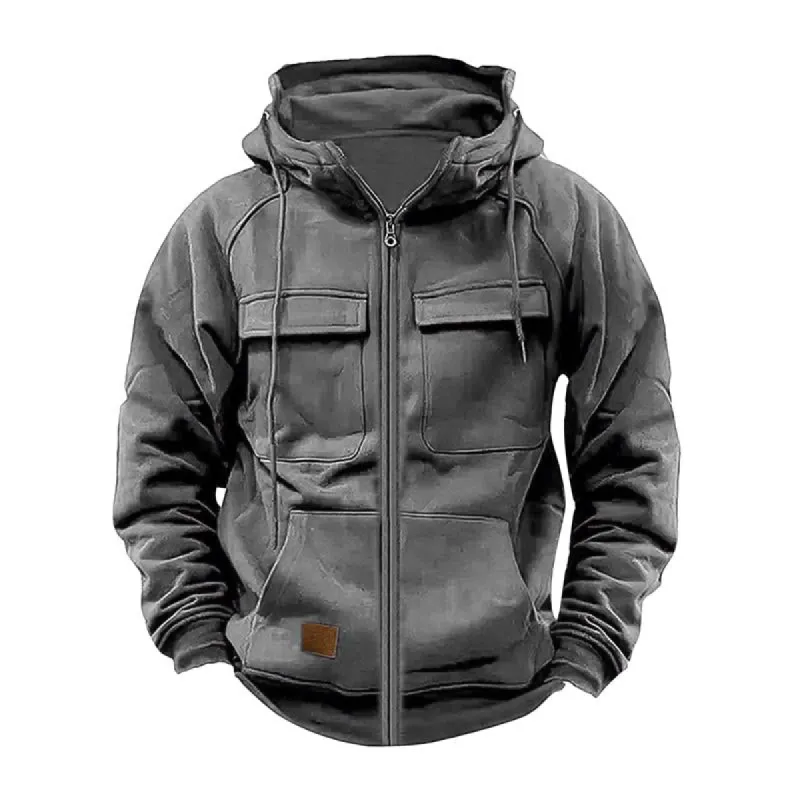 Men's Casual Solid Color Hooded Multi-Pocket Sweatshirt Jacket 17773365Y sold by Manly