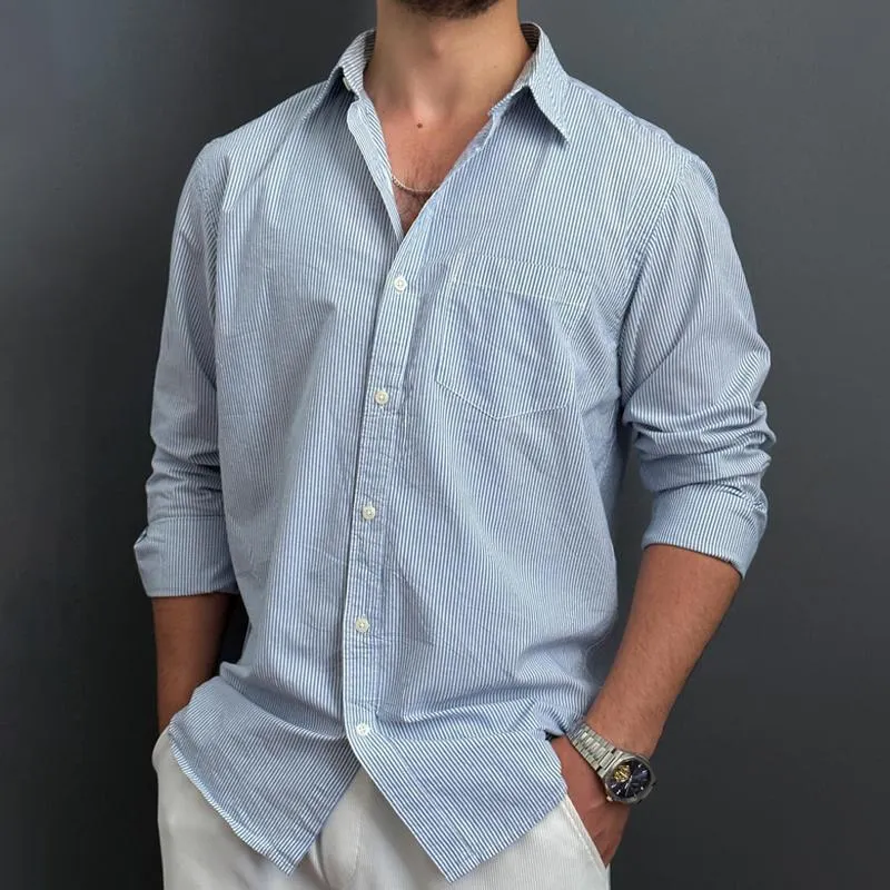 Men's Striped Lapel Long Sleeve Casual Shirt 24864930Z sold by Manly product image thumbnail 2