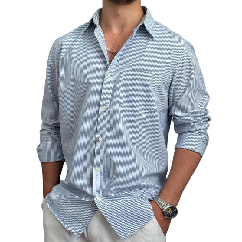 Men's Striped Lapel Long Sleeve Casual Shirt 24864930Z sold by Manly