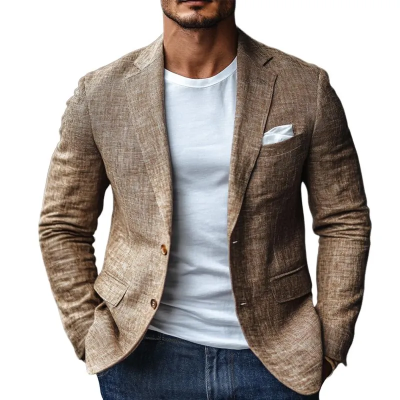 Men's Fashion Cotton And Linen Notch Lapel Two Buttons Casual Blazer 34586114Z sold by Manly