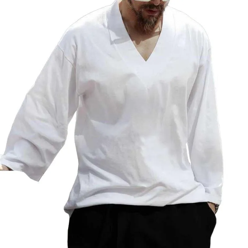 Men's Casual V-Neck Solid Color Long-Sleeved T-Shirt 06568936M sold by Manly