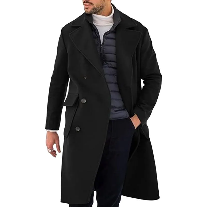 Men's Lapel Double Breasted Mid-length Coat 96190126Z sold by Manly
