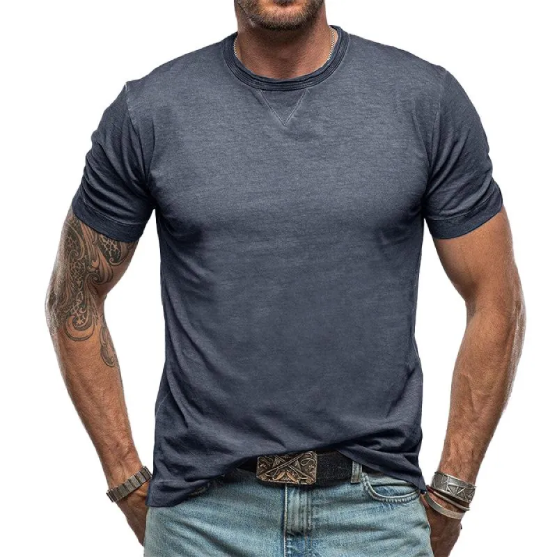 Men's Casual Cotton Solid Color Round Neck Short Sleeve T-Shirt 07674365M sold by Manly