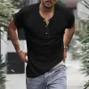 Men's Casual Solid Color Henley Collar Short Sleeve T-Shirt 15114276Y sold by Manly