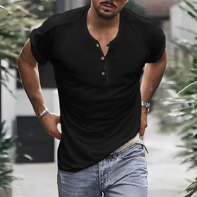 Men's Casual Solid Color Henley Collar Short Sleeve T-Shirt 15114276Y sold by Manly product image thumbnail 3
