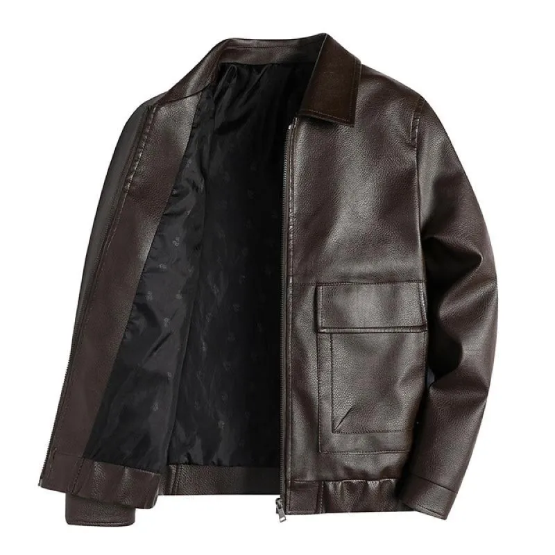 Men's Casual Lapel Leather Jacket 77563407M sold by Manly