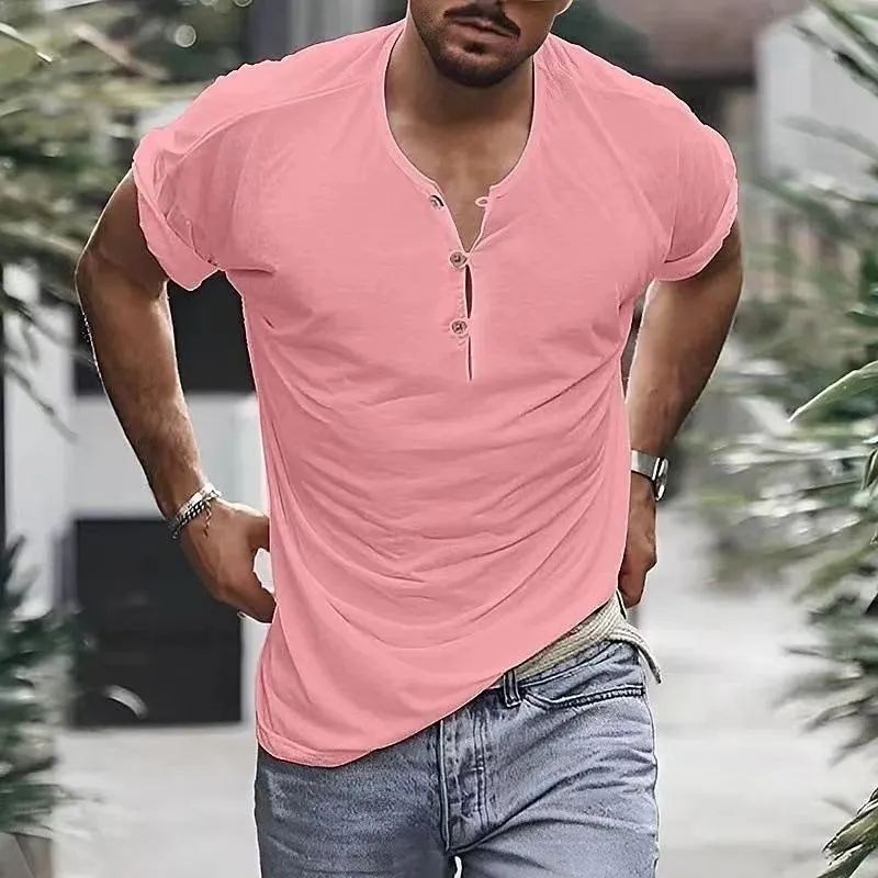Men's Casual Solid Color Henley Collar Short Sleeve T-Shirt 15114276Y sold by Manly product image thumbnail 4