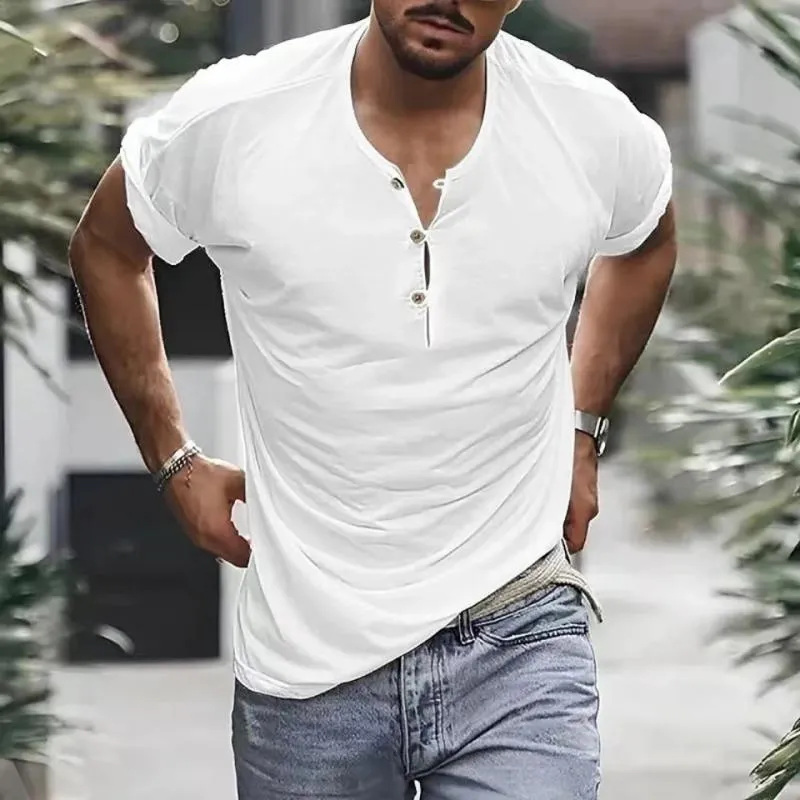 Men's Casual Solid Color Henley Collar Short Sleeve T-Shirt 15114276Y sold by Manly product image thumbnail 2