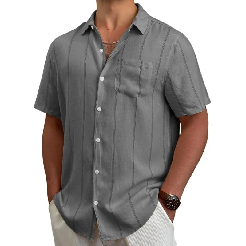 Men's Casual Stripe Print Lapel Patch Pocket Slim Fit Short Sleeve Shirt 55989152M sold by Manly