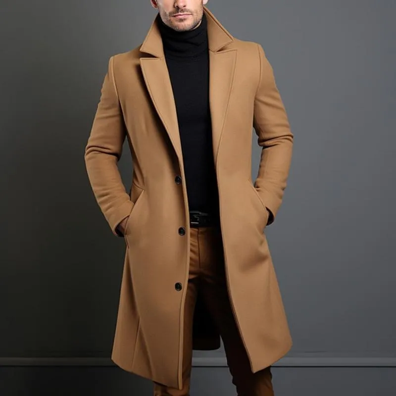 Men's Solid Notch Lapel Single-breasted Mid-length Coat 14523733Z sold by Manly product image thumbnail 2