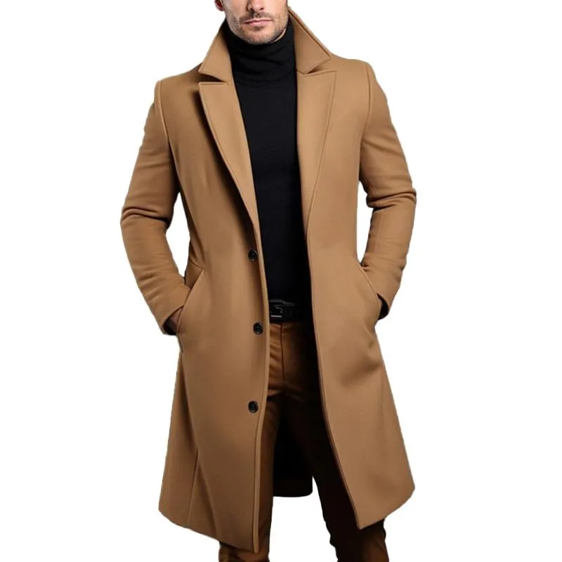 Men's Solid Notch Lapel Single-breasted Mid-length Coat 14523733Z sold by Manly