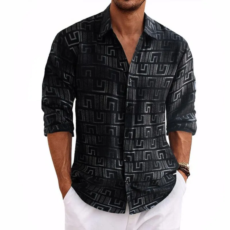 Men's Casual Printed Lapel Long Sleeve Shirt 05604936Y sold by Manly