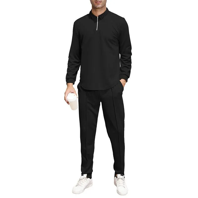 Men's Casual Solid Color Long Sleeve Polo Shirt and Pants Set 08398568Y sold by Manly product image thumbnail 5