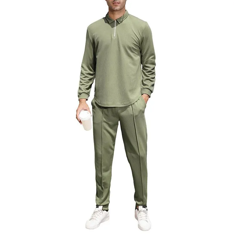 Men's Casual Solid Color Long Sleeve Polo Shirt and Pants Set 08398568Y sold by Manly product image thumbnail 2
