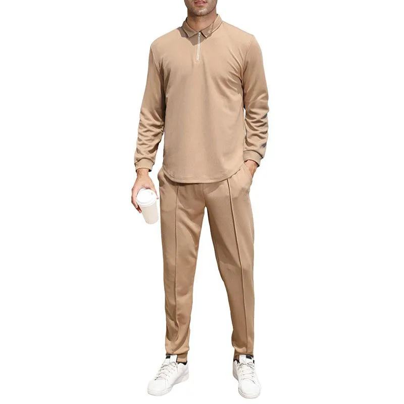 Men's Casual Solid Color Long Sleeve Polo Shirt and Pants Set 08398568Y sold by Manly product image thumbnail 4
