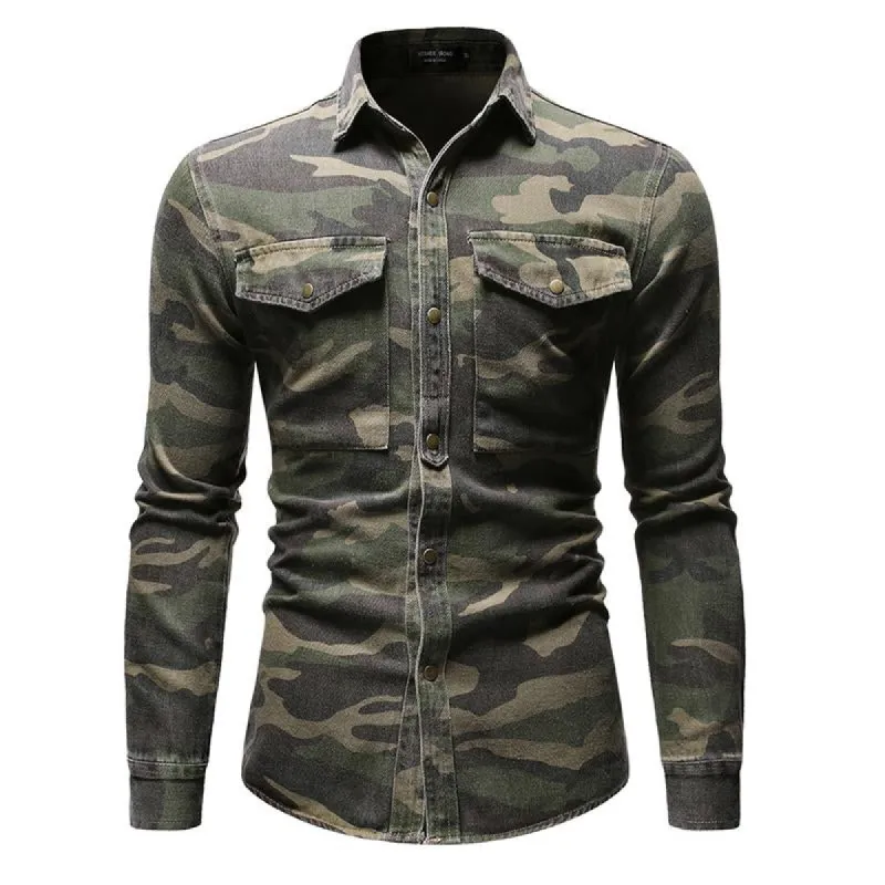 Men's Casual Camo Double Breast Pocket Denim Shirt 90352181Y sold by Manly