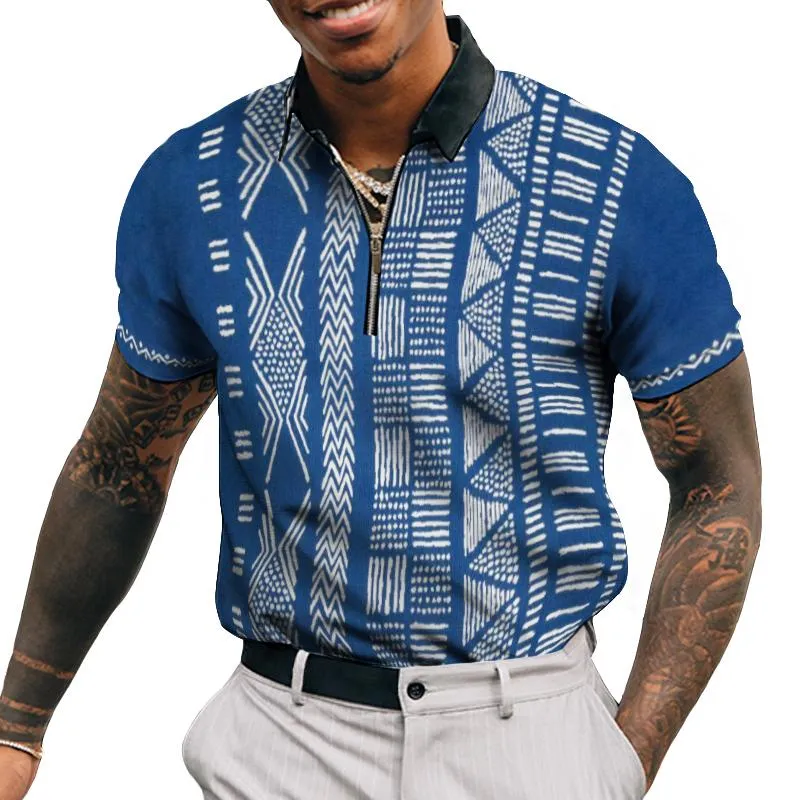 Men's Vintage Ethnic Style Zipper Polo Shirt 21170331TO sold by Manly