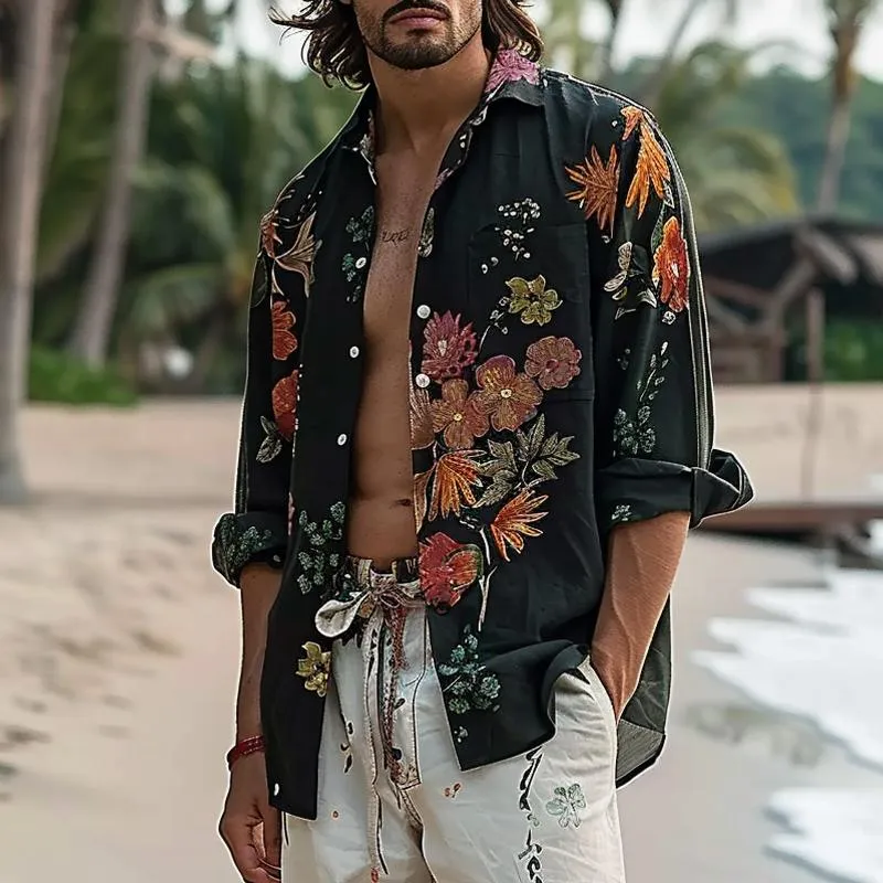 Men's Floral Print Chest Pocket Long Sleeve Shirt 71632016Y sold by Manly product image thumbnail 4