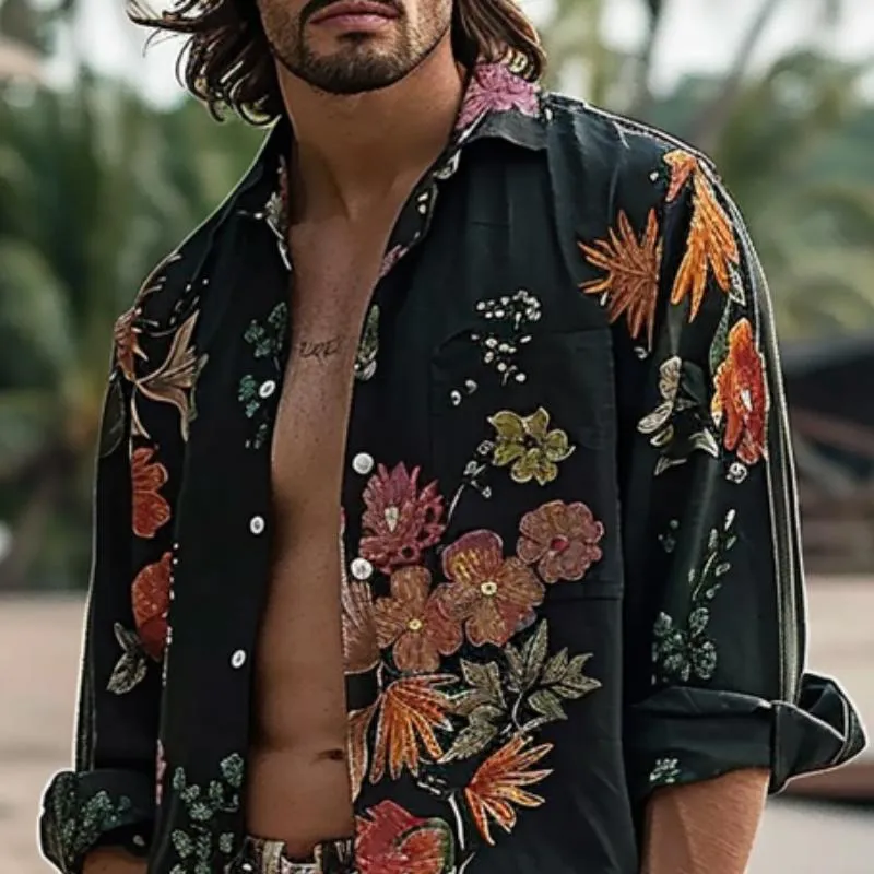 Men's Floral Print Chest Pocket Long Sleeve Shirt 71632016Y sold by Manly product image thumbnail 3