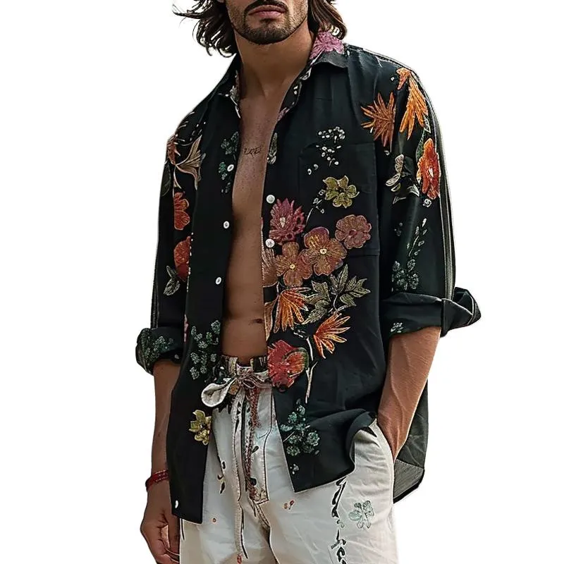 Men's Floral Print Chest Pocket Long Sleeve Shirt 71632016Y sold by Manly