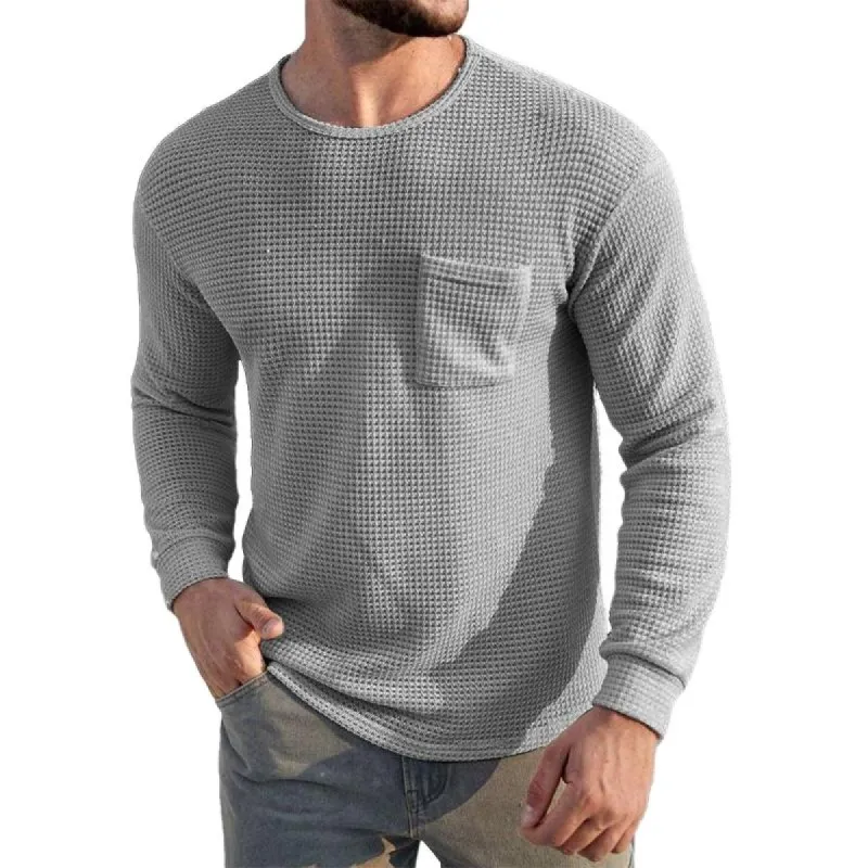 Men's Casual Round Neck Waffle Patch Pocket Slim Fit Long Sleeve T-Shirt 20760373M sold by Manly