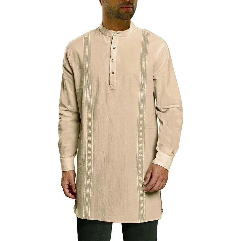 Men's Casual Solid Color Henley Collar Long Sleeve Shirt 37450817Y sold by Manly