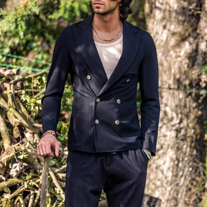 Men's Solid Color Peaked Lapel Double Breasted Cozy Casual Blazer 43921109Z sold by Manly product image thumbnail 4