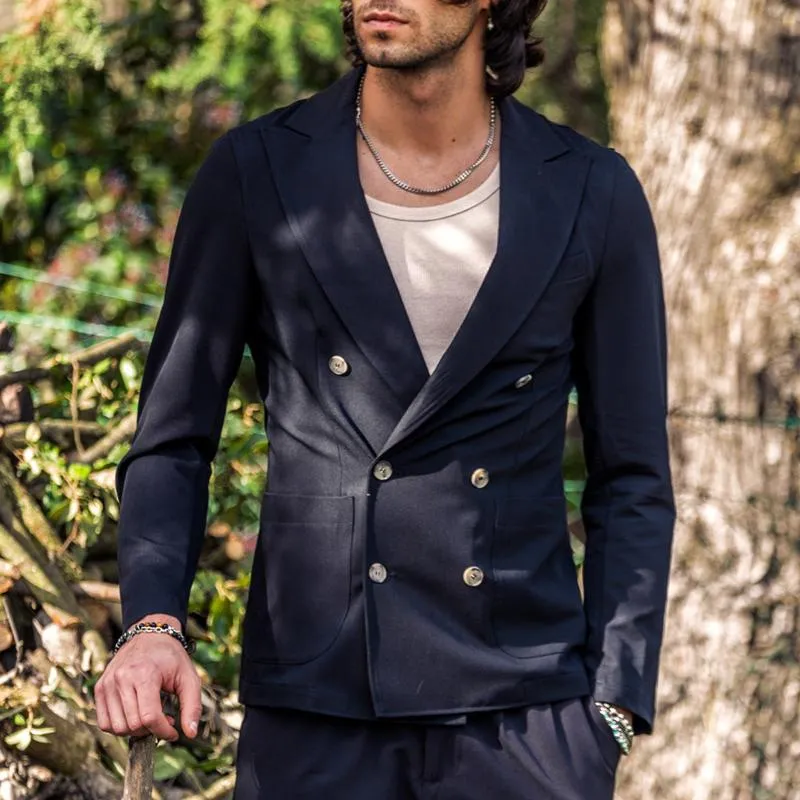 Men's Solid Color Peaked Lapel Double Breasted Cozy Casual Blazer 43921109Z sold by Manly product image thumbnail 2