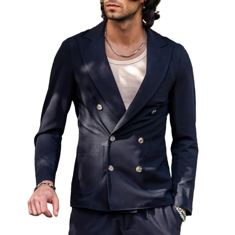 Men's Solid Color Peaked Lapel Double Breasted Cozy Casual Blazer 43921109Z sold by Manly