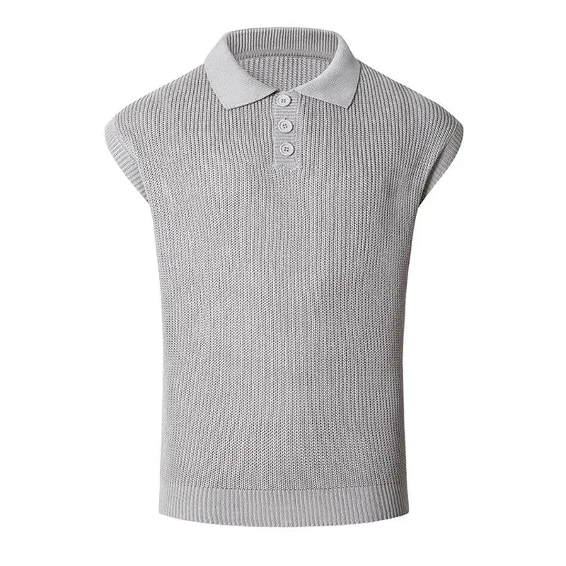 Men's Loose Solid Color Button Lapel Knitted Tank Top 14328228Y sold by Manly product image thumbnail 2