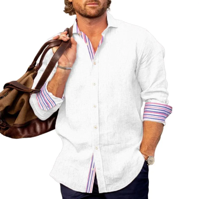 Men's Patchwork Striped Printed Lapel Long Sleeve Shirt 94759242Y sold by Manly