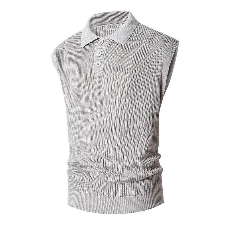 Men's Loose Solid Color Button Lapel Knitted Tank Top 14328228Y sold by Manly