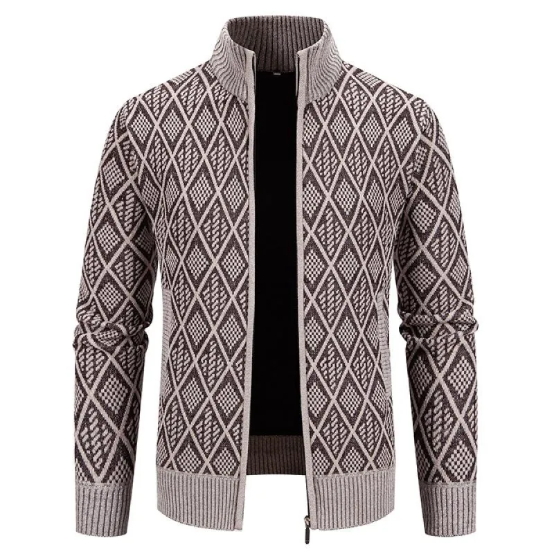 Men's Casual Jacquard Knit Stand Collar Cardigan 89756316Y sold by Manly