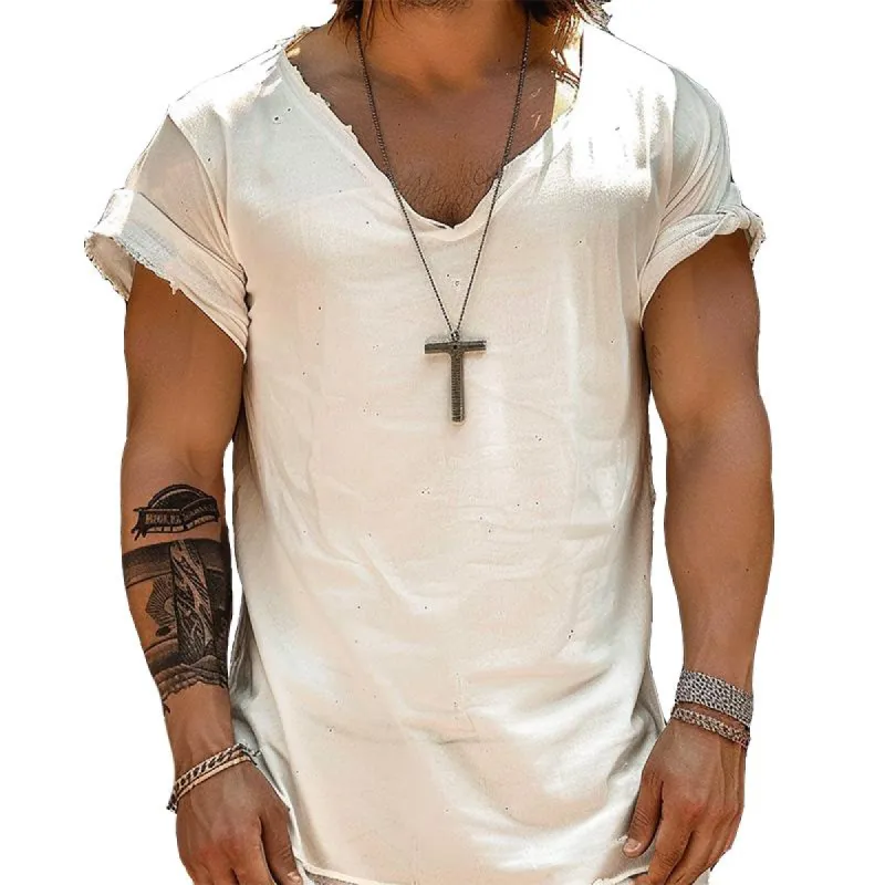 Men's Casual Beach Hemp Round Short Sleeve T-Shirt 67427275TO sold by Manly