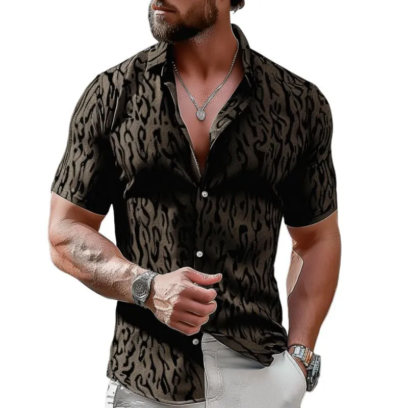 Men's Fashion Printed Lapel Slim Fit Short Sleeve Shirt 35535259M sold by Manly