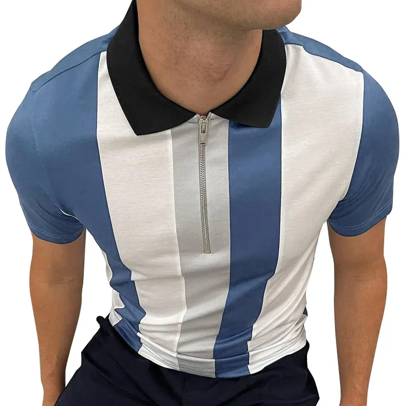 Men's Striped Lapel Polo Short Sleeve T-Shirt 76008097Y sold by Manly