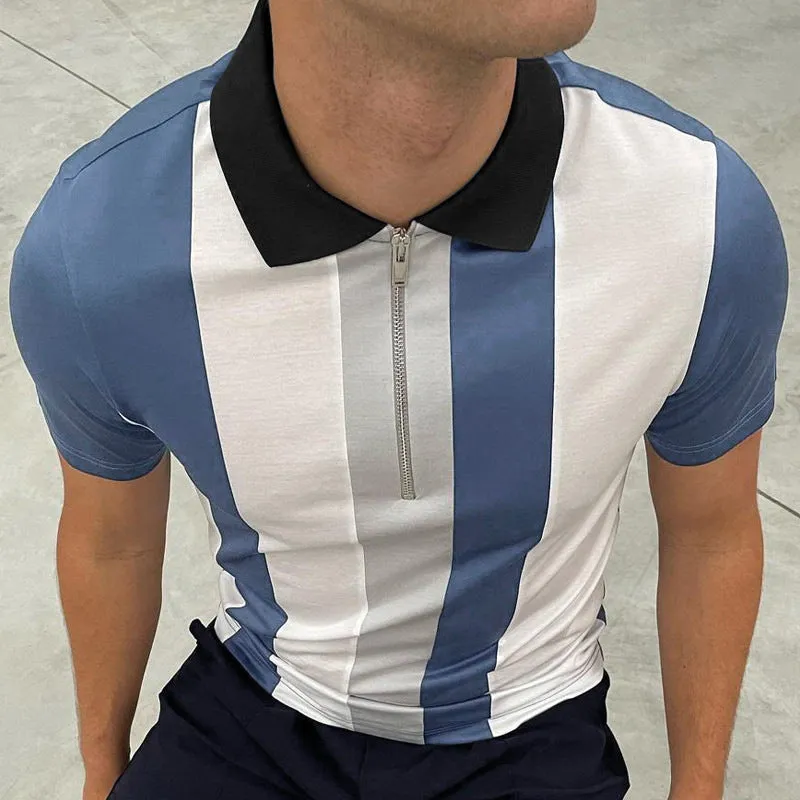 Men's Striped Lapel Polo Short Sleeve T-Shirt 76008097Y sold by Manly product image thumbnail 2