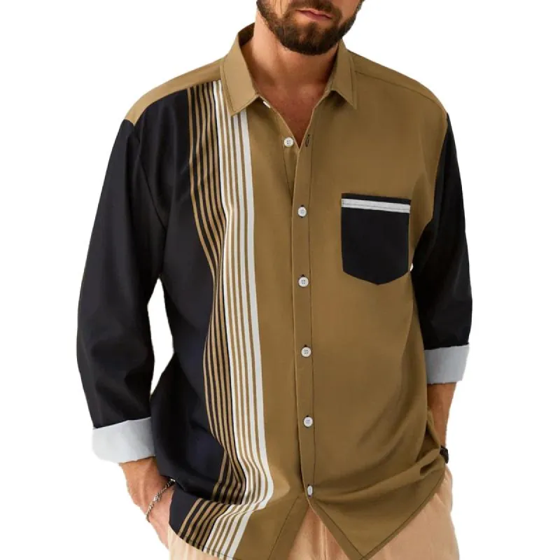 Men's Hawaiian Stripe Casual Lapel Long Sleeve Shirt 80143188X sold by Manly