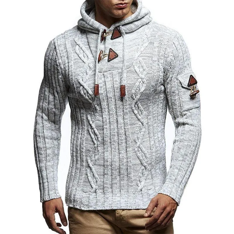 Men's Slim Long Sleeve Hooded Horn Button Knit Pullover 50911856M sold by Manly